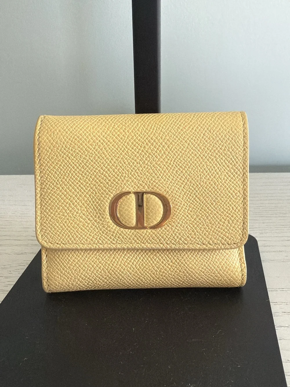 Christian Dior 30 Montaigne Lotus Pebbled Leather Compact Tri-Fold Wallet